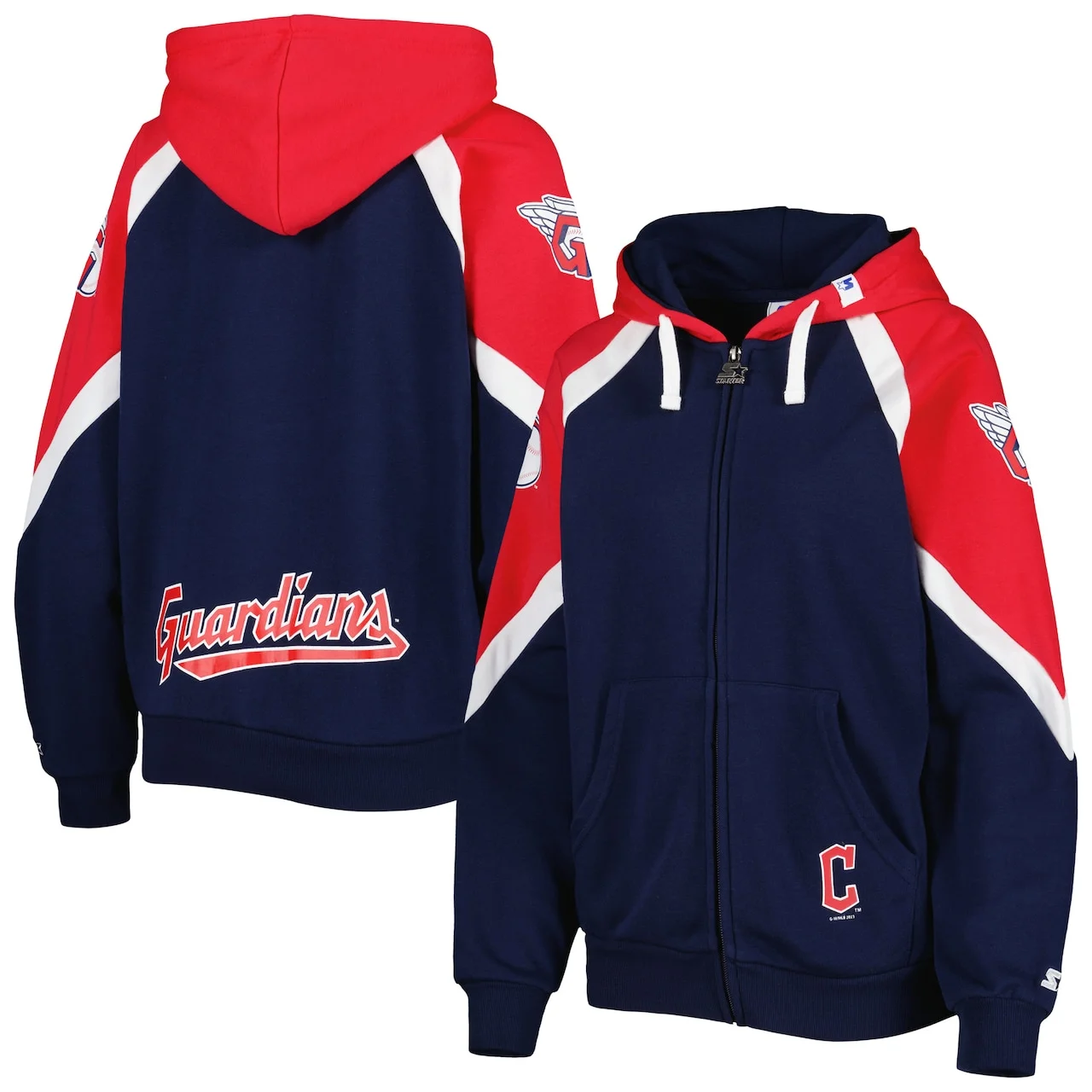 Women's Cleveland Guardians Starter Navy/Red Hail Mary Full-Zip Hoodie 3 Women's Cleveland Guardians Starter Navy/Red Hail Mary Full-Zip Hoodie