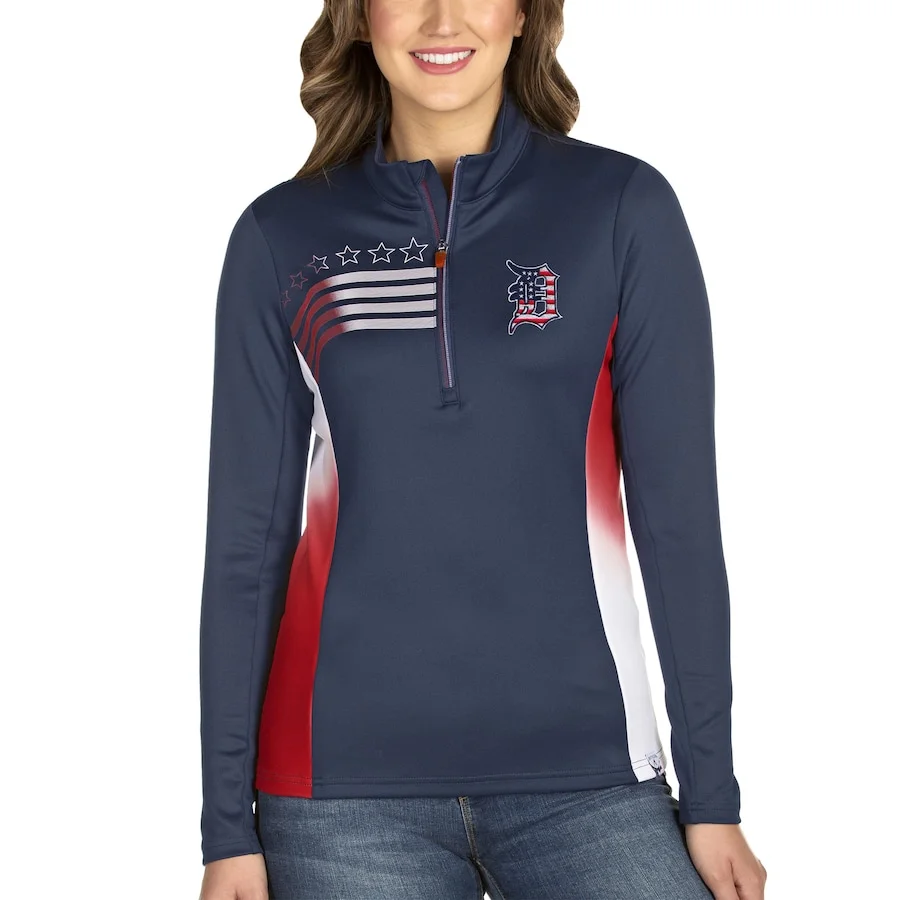 Women's Detroit Tigers Antigua Navy/Red Liberty Quarter-Zip Pullover Jacket 3 Women's Detroit Tigers Antigua Navy/Red Liberty Quarter-Zip Pullover Jacket