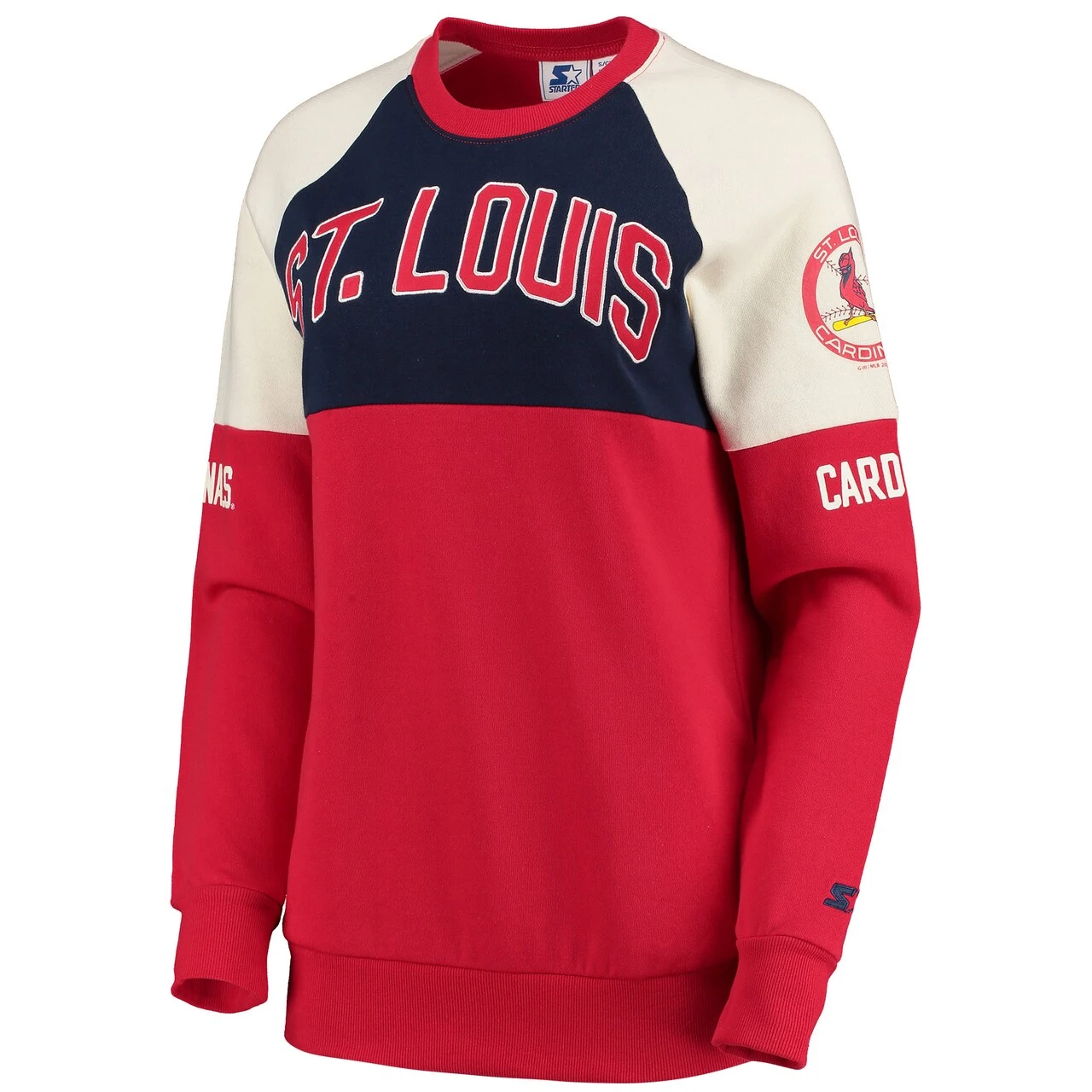 Women's St. Louis Cardinals Starter Navy/Red Baseline Raglan Historic Logo Pullover Sweatshirt 4 Women's St. Louis Cardinals Starter Navy/Red Baseline Raglan Historic Logo Pullover Sweatshirt - Image 2