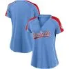 Women's St. Louis Cardinals Fanatics Branded Light Blue/RedTrue Classic League Diva Pinstripe Raglan V-Neck T-Shirt