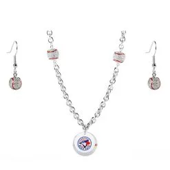 Toronto Blue Jays Crystals From Swarovski Baseball Necklace & Earrings