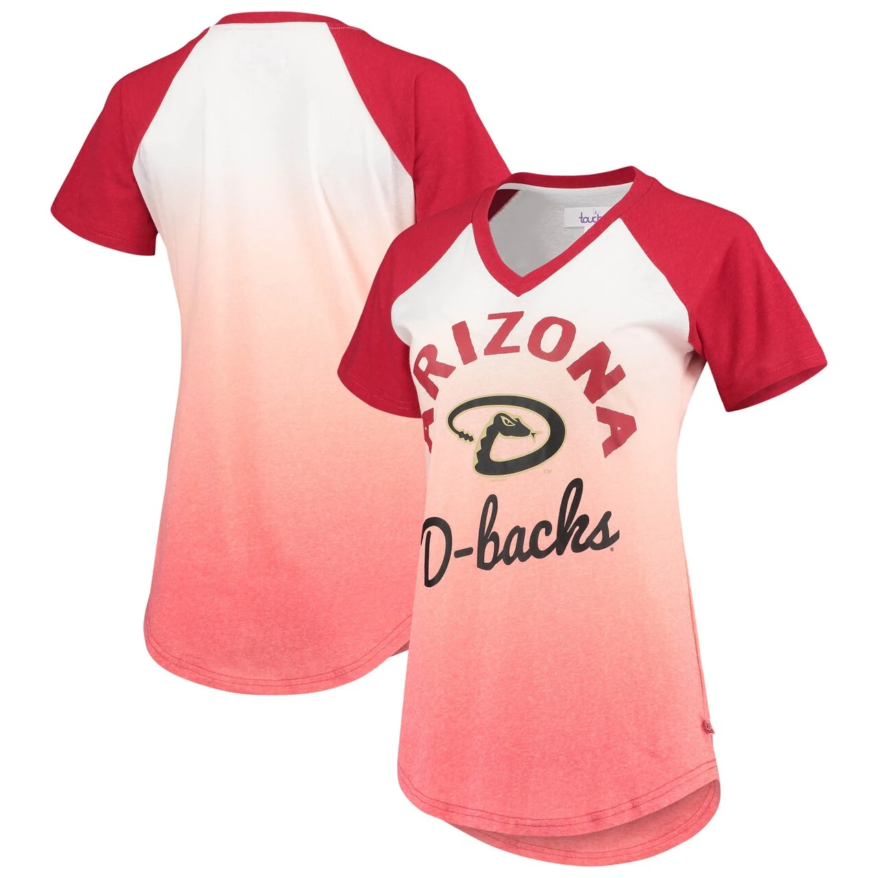 Touch Women's Arizona Diamondbacks G-III Sports By Carl Banks Red/White Shortstop Ombre Raglan V-Neck T-Shirt 3 Touch Women's Arizona Diamondbacks G-III Sports By Carl Banks Red/White Shortstop Ombre Raglan V-Neck T-Shirt