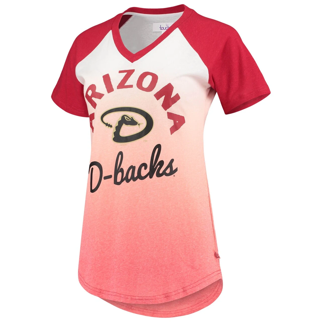 Touch Women's Arizona Diamondbacks G-III Sports By Carl Banks Red/White Shortstop Ombre Raglan V-Neck T-Shirt 4 Touch Women's Arizona Diamondbacks G-III Sports By Carl Banks Red/White Shortstop Ombre Raglan V-Neck T-Shirt - Image 2