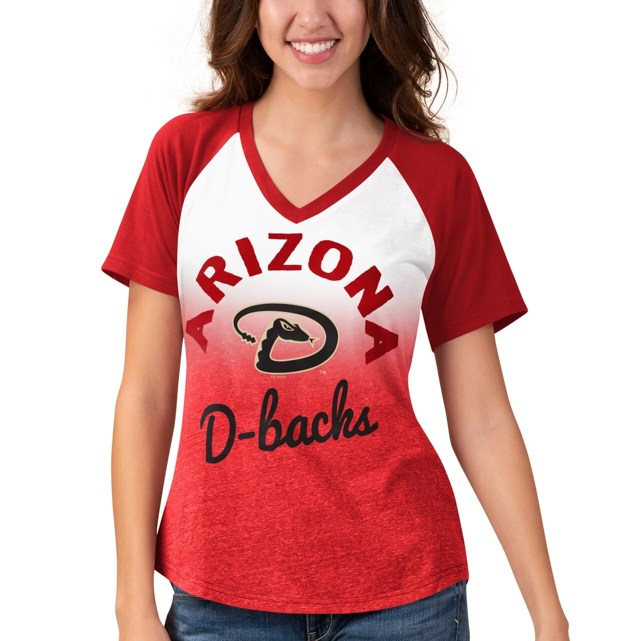 Touch Women's Arizona Diamondbacks G-III Sports By Carl Banks Red/White Shortstop Ombre Raglan V-Neck T-Shirt 6 Touch Women's Arizona Diamondbacks G-III Sports By Carl Banks Red/White Shortstop Ombre Raglan V-Neck T-Shirt - Image 4