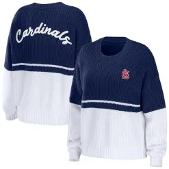 Women's St. Louis Cardinals WEAR By Erin Andrews Navy/White Chunky Pullover Sweatshirt