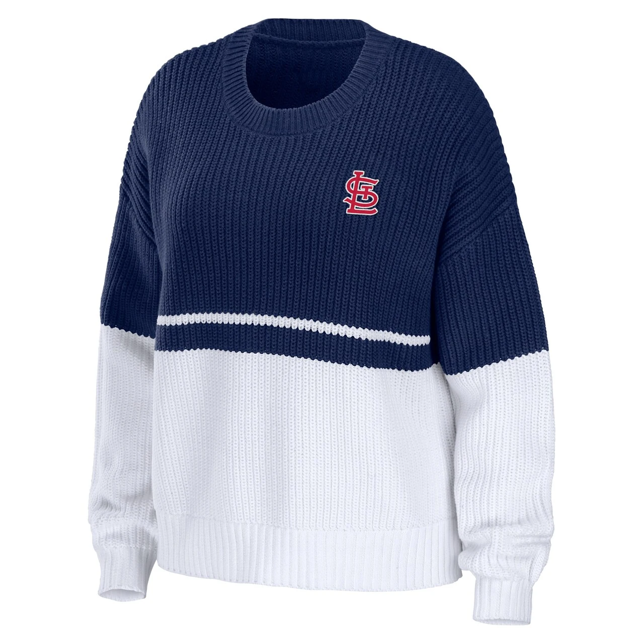 Women's St. Louis Cardinals WEAR By Erin Andrews Navy/White Chunky Pullover Sweatshirt 4 Women's St. Louis Cardinals WEAR By Erin Andrews Navy/White Chunky Pullover Sweatshirt - Image 2