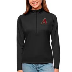 Women's Arizona Diamondbacks Antigua Black Tribute Quarter-Zip Pullover Top