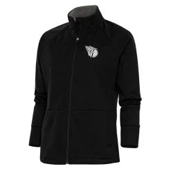 Women's Cleveland Guardians Antigua Black Brushed Metallic Links Full-Zip Golf Jacket