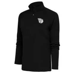 Women's Cleveland Guardians Antigua Black Brushed Metallic Tribute Half-Zip Pullover Top