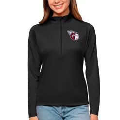 Women's Cleveland Guardians Antigua Black Tribute Quarter-Zip Pullover Top