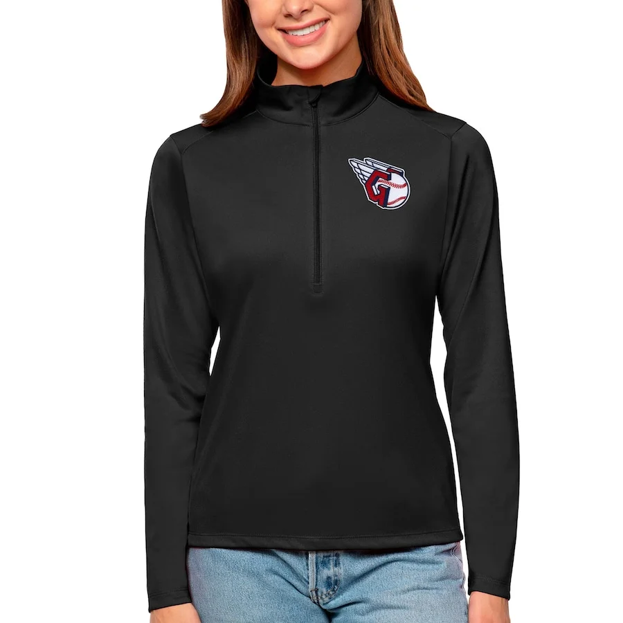 Women's Cleveland Guardians Antigua Black Tribute Quarter-Zip Pullover Top 3 Women's Cleveland Guardians Antigua Black Tribute Quarter-Zip Pullover Top