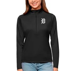 Women's Detroit Tigers Antigua Black Tribute Quarter-Zip Pullover Top