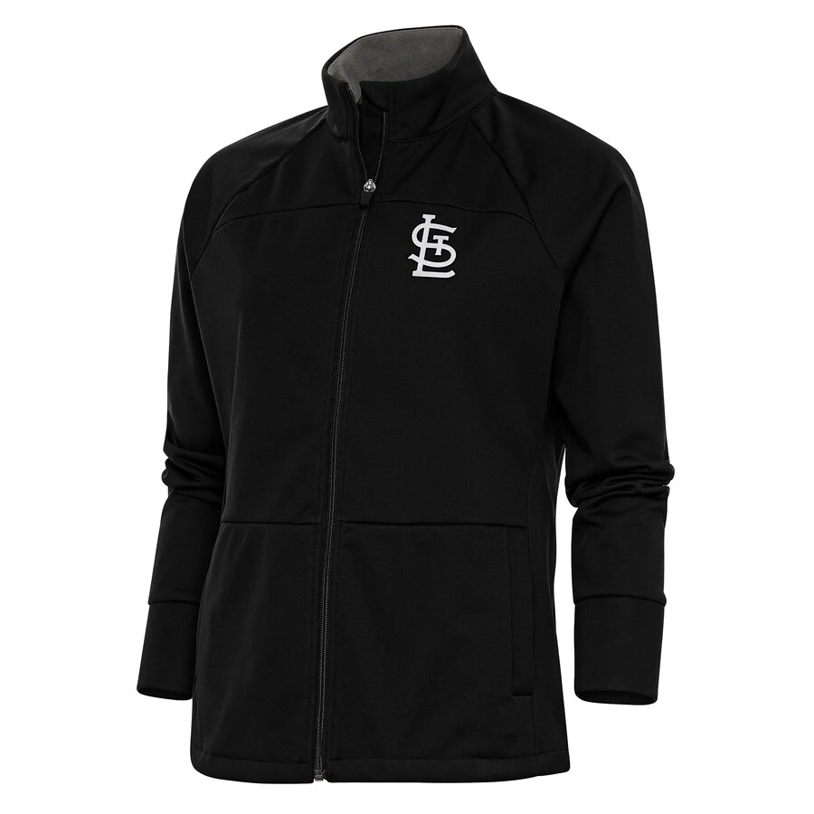 Women's St. Louis Cardinals Antigua Black Brushed Metallic Links Full-Zip Golf Jacket 3 Women's St. Louis Cardinals Antigua Black Brushed Metallic Links Full-Zip Golf Jacket