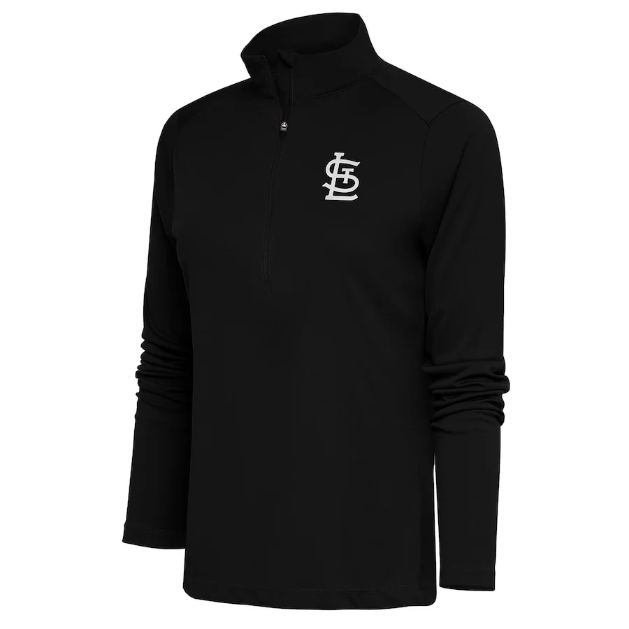 Women's St. Louis Cardinals Antigua Black Brushed Metallic Tribute Half-Zip Pullover Top 3 Women's St. Louis Cardinals Antigua Black Brushed Metallic Tribute Half-Zip Pullover Top
