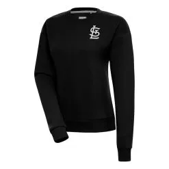 Women's St. Louis Cardinals Antigua Black Brushed Metallic Victory Pullover Sweatshirt