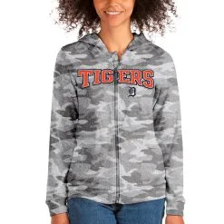 Women's Detroit Tigers Antigua Camo Wordmark Absolute Full-Zip Hoodie