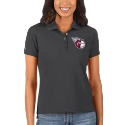 Women's Cleveland Guardians Antigua Charcoal Legacy Pique Polo