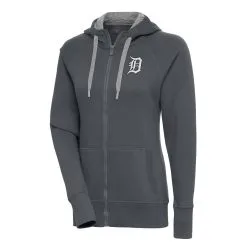 Women's Detroit Tigers Antigua Charcoal Brushed Metallic Victory Full-Zip Hoodie