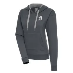 Women's Detroit Tigers Antigua Charcoal Brushed Metallic Victory Pullover Hoodie