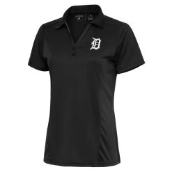 Women's Detroit Tigers Antigua Charcoal Team Logo Tribute Polo