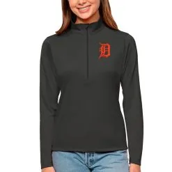 Women's Detroit Tigers Antigua Charcoal Tribute Quarter-Zip Pullover Top