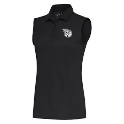 Women's Cleveland Guardians Antigua Gray Brushed Metallic Sleeveless Tribute Polo