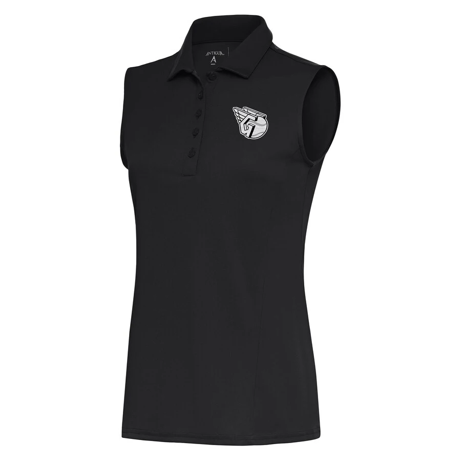 Women's Cleveland Guardians Antigua Gray Brushed Metallic Sleeveless Tribute Polo 3 Women's Cleveland Guardians Antigua Gray Brushed Metallic Sleeveless Tribute Polo