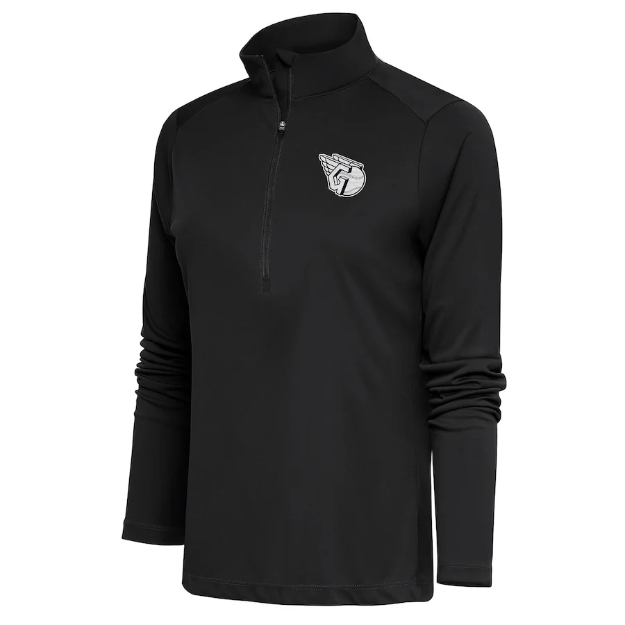 Women's Cleveland Guardians Antigua Gray Brushed Metallic Tribute Half-Zip Pullover Top 3 Women's Cleveland Guardians Antigua Gray Brushed Metallic Tribute Half-Zip Pullover Top