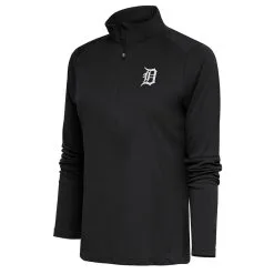 Women's Detroit Tigers Antigua Gray Brushed Metallic Tribute Half-Zip Pullover Top