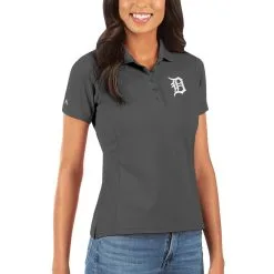 Women's Detroit Tigers Antigua Gray Legacy Pique Polo