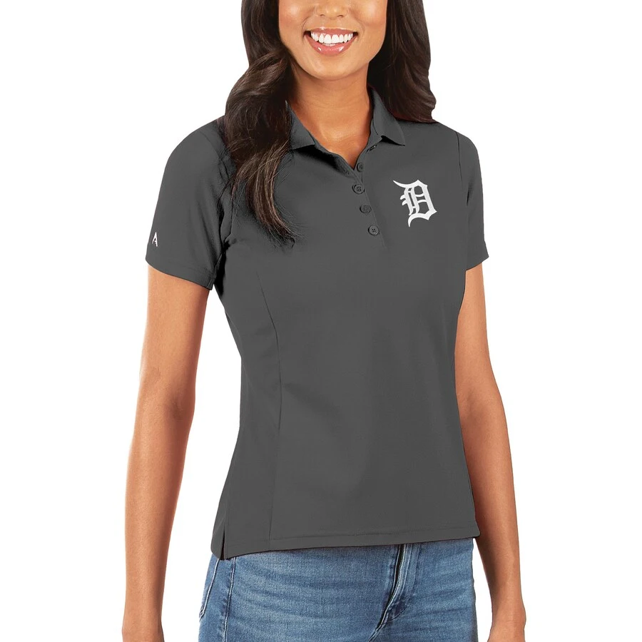 Women's Detroit Tigers Antigua Gray Legacy Pique Polo 3 Women's Detroit Tigers Antigua Gray Legacy Pique Polo