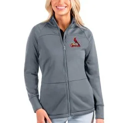 Women's St. Louis Cardinals Antigua Gray Links Full-Zip Golf Jacket