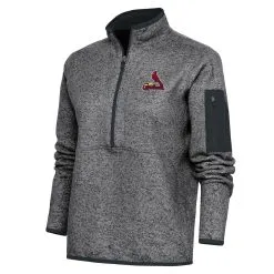 Women's St. Louis Cardinals Antigua Heather Charcoal Logo Fortune Quarter-Zip Pullover Jacket