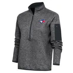 Women's Toronto Blue Jays Antigua Heather Charcoal Logo Fortune Quarter-Zip Pullover Jacket