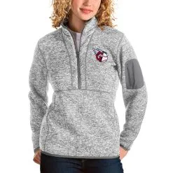 Women's Cleveland Guardians Antigua Heather Gray Fortune Quarter-Zip Jacket