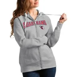 Women's Cleveland Guardians Antigua Heather Gray Team Logo Victory Full-Zip Hoodie