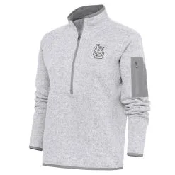 Women's St. Louis Cardinals Antigua Heather Gray Brushed Metallic Fortune Half-Zip Pullover Jacket