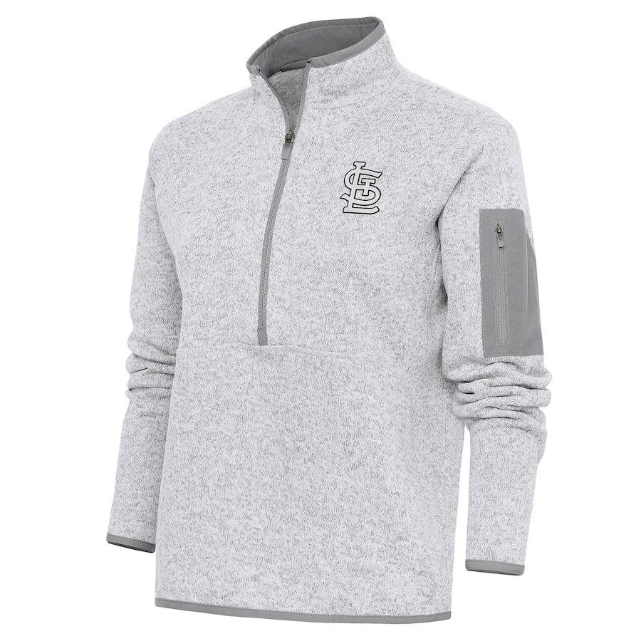 Women's St. Louis Cardinals Antigua Heather Gray Brushed Metallic Fortune Half-Zip Pullover Jacket 3 Women's St. Louis Cardinals Antigua Heather Gray Brushed Metallic Fortune Half-Zip Pullover Jacket
