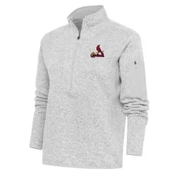 Women's St. Louis Cardinals Antigua Heather Gray Logo Fortune Quarter-Zip Pullover Jacket