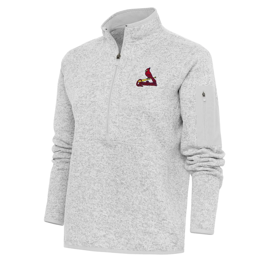 Women's St. Louis Cardinals Antigua Heather Gray Logo Fortune Quarter-Zip Pullover Jacket 3 Women's St. Louis Cardinals Antigua Heather Gray Logo Fortune Quarter-Zip Pullover Jacket