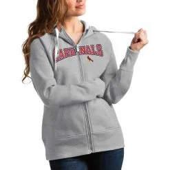 Women's St. Louis Cardinals Antigua Heather Gray Team Logo Victory Full-Zip Hoodie