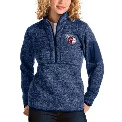 Women's Cleveland Guardians Antigua Heather Navy Fortune Quarter-Zip Jacket