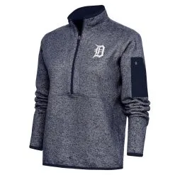 Women's Detroit Tigers Antigua Heather Navy Logo Fortune Quarter-Zip Pullover Jacket