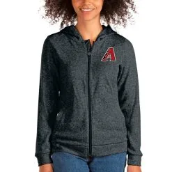 Women's Antigua Heathered Charcoal Arizona Diamondbacks Team Absolute Full-Zip Hoodie