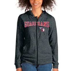 Women's Cleveland Guardians Antigua Heathered Charcoal Wordmark Absolute Full-Zip Hoodie