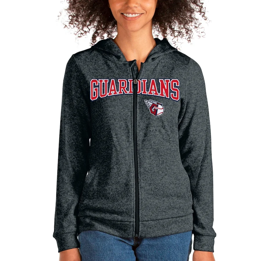 Women's Cleveland Guardians Antigua Heathered Charcoal Wordmark Absolute Full-Zip Hoodie 3 Women's Cleveland Guardians Antigua Heathered Charcoal Wordmark Absolute Full-Zip Hoodie