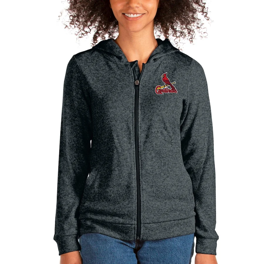 Women's Antigua Heathered Charcoal St. Louis Cardinals Team Absolute Full-Zip Hoodie 3 Women's Antigua Heathered Charcoal St. Louis Cardinals Team Absolute Full-Zip Hoodie