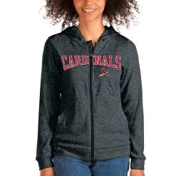 Women's St. Louis Cardinals Antigua Heathered Charcoal Wordmark Absolute Full-Zip Hoodie