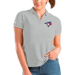 Women's Toronto Blue Jays Antigua Heathered Gray Affluent Polo