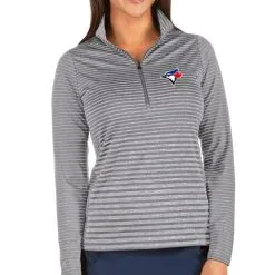 Women's Toronto Blue Jays Antigua Heathered Gray Pace Half-Zip Pullover Jacket